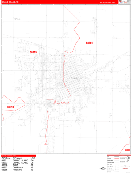 Grand Island City Digital Map Red Line Style